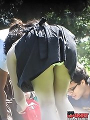 12 pictures - Innocent peek up black skirt. Panties up skirt