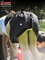 12 pictures - Innocent peek up black skirt. Panties up skirt