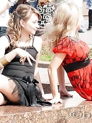 12 pictures - Red panty up blode's red dress