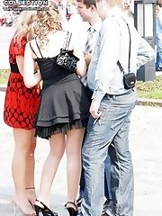 12 pictures - Red panty up blode's red dress