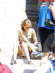 12 pictures - Cute upskirt girls by the fountain