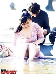 12 pictures - Cute upskirt girls by the fountain