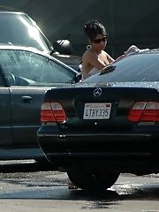 12 pictures - Candid upskirt, near the car. She washed car and flashed