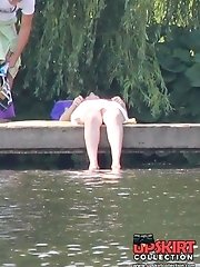 12 pictures - Blondie near the pool. Sexy up skirt pics