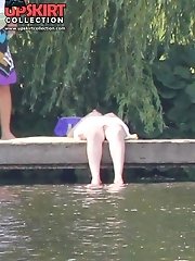12 pictures - Blondie near the pool. Sexy up skirt pics