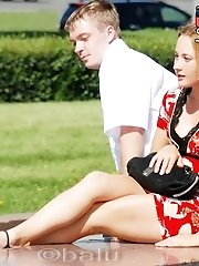 12 pictures - Hot bride flashed white panty up skirt