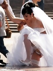 12 pictures - Hot bride flashed white panty up skirt