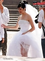 12 pictures - Hot bride flashed white panty up skirt
