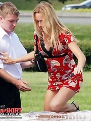 12 pictures - Hot bride flashed white panty up skirt
