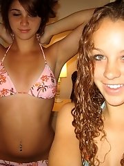 12 pictures - Three good looking blondes show asses in striped panties