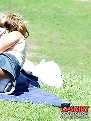 12 pictures - Candid upskirt photos, of blonde in mini