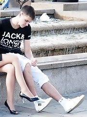 12 pictures - Panty upskirts filmed outdoors