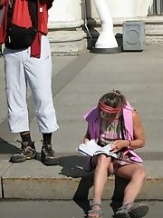 15 pictures - Candid voyeur upskirt with girls' panty and pussy flashing