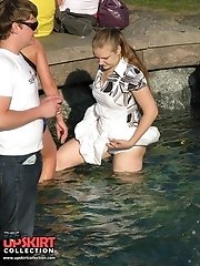 12 pictures - Blonde bimbo in black dress upskirt pics