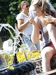 12 pictures - Blonde hotties in denim upskirt pics