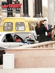 12 pictures - Eye-catching bend over up skirt