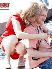 12 pictures - Seductive red mini dress upskirt