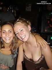 12 pictures - Girls' downblouse is seen as they entertain