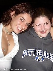 12 pictures - Girls' downblouse is seen as they entertain