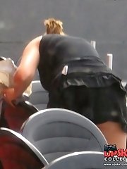 12 pictures - Hottie in black flashed. Panties up skirt