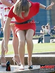 12 pictures - Two hot upskirt babes have fun