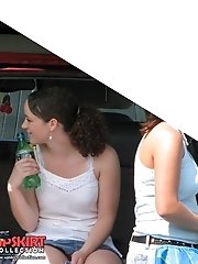 12 pictures - Young chubby brunette caught by candid cam. Hot upskirt
