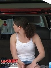 12 pictures - Young chubby brunette caught by candid cam. Hot upskirt
