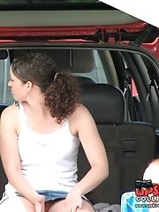 12 pictures - Young chubby brunette caught by candid cam. Hot upskirt