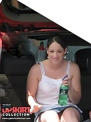 12 pictures - Young chubby brunette caught by candid cam. Hot upskirt