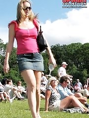 12 pictures - Stockings and string panty upskirts
