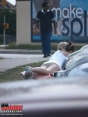 12 pictures - Sexy blonde in bikini. Hot upskirt view
