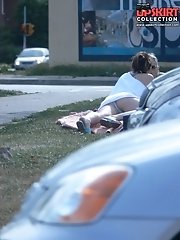12 pictures - Sexy blonde in bikini. Hot upskirt view