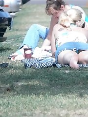 12 pictures - Sexy blonde in bikini. Hot upskirt view