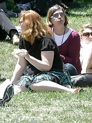12 pictures - Public upskirt, of blondie in pink. She flashed her panties