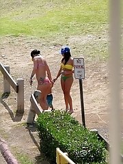 12 pictures - Tiny bikini thong hiding in the ass