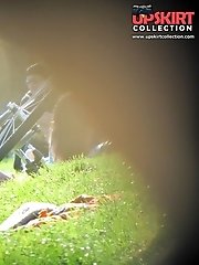 12 pictures - Crossed legs upskirt, of cute blonde peeked in a park.