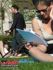 12 pictures - She spreaded her legs so everything is seen. Up skirt