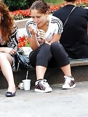 12 pictures - Sitting upskirts outdoors