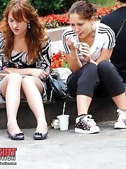 12 pictures - Sitting upskirts outdoors