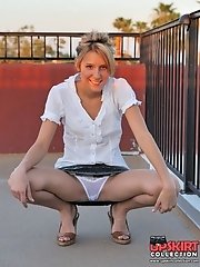 12 pictures - Blonde upskirts white lace panty cameltoe