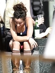 12 pictures - Female upskirt oops. Pink panties up her mini skirt