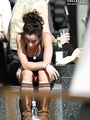 12 pictures - Female upskirt oops. Pink panties up her mini skirt