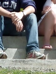 12 pictures - Sneak peek up white skirt of a girlfriend. Spy upskirt