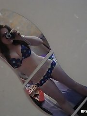 7 pictures - Bare titted lady in funny panties recorded on the bed