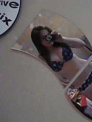 7 pictures - Bare titted lady in funny panties recorded on the bed