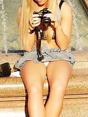 12 pictures - Blondie's upskirt booty in white panty