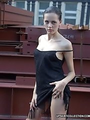 15 pictures - Nasty girls loses off top and then panties in the street