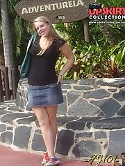12 pictures - Private photos of young blonde. Flashing upskirt