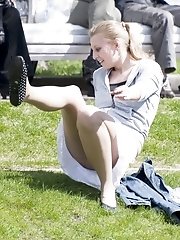 12 pictures - Cute upskirt girls relax in the park