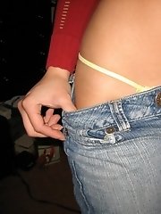 7 pictures - Teen girls in tight jeans fool around and show panties